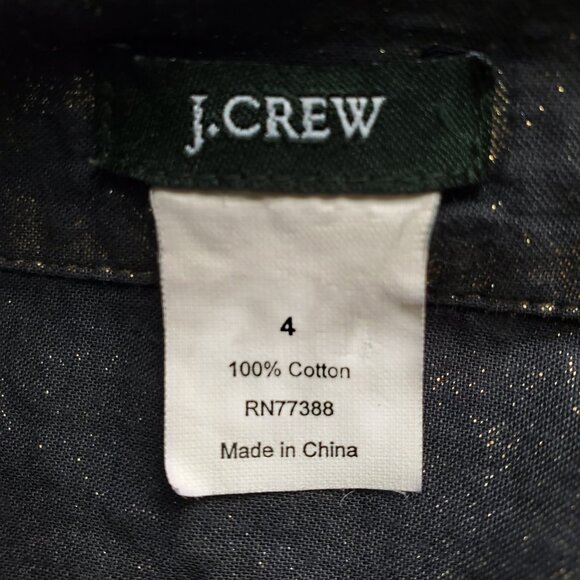 J. Crew Gold Dust Metallic Accents Black Semi Sheer Slim Fit Button Down Shirt 4 - Picture 10 of 15